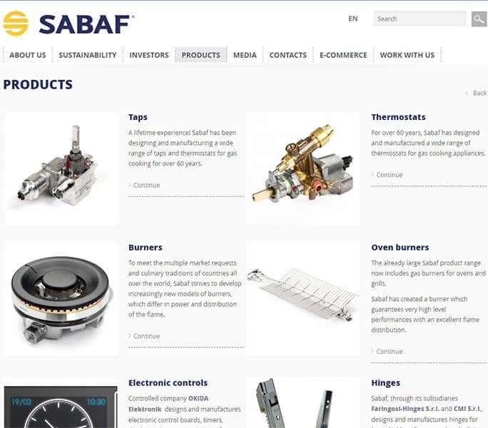 Sabaf社のウェブサイト